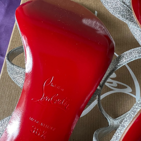 Christian Louboutin Emilie 100 Slingback Sandals Heels Shoes Silver Glitter 36.5 - Picture 15 of 16